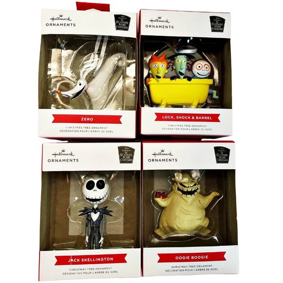 Hallmark Ornaments Halloween Nightmare Before Christmas Set Zero Jack Oogie Lock - Picture 1 of 5